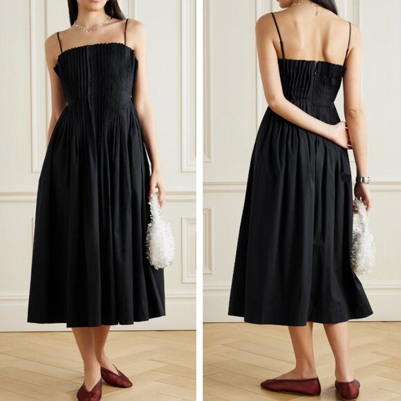 NWT STAUD Bella Midi Dress Sz8 Black Cocktail Party Event Vacation Quiet Lux - Picture 1 of 8